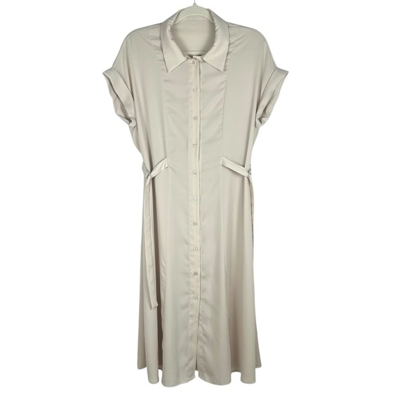 ICICLE 100% Silk Cream Button Down Midi Shirt Dress Women's Size 6 - Picture 5 of 9